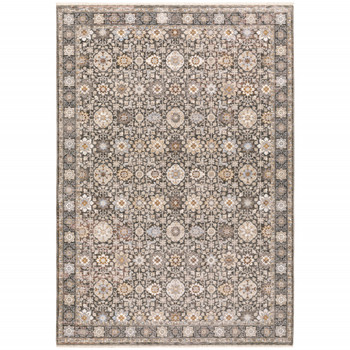 2' x 3' Grey and Ivory Oriental Power Loom Stain Resistant Area Rug with Fringe