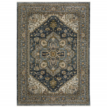 2' x 3' Blue Taupe Grey Green Rust Tan Beige and Gold Oriental Power Loom Area Rug