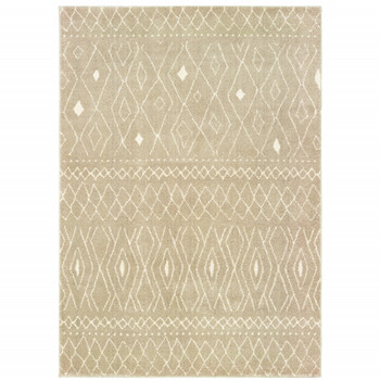 2' x 3' Sand and Ivory Geometric Power Loom Stain Resistant Area Rug
