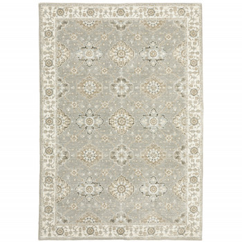 2' x 3' Grey Ivory Tan Brown and Gold Oriental Power Loom Stain Resistant Area Rug