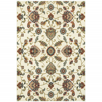 2' x 3' Ivory Green Blue Red Salmon and Yellow Floral Power Loom Area Rug