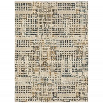 2' x 3' Beige Grey Blues Orange Yellow and Ivory Abstract Power Loom Area Rug