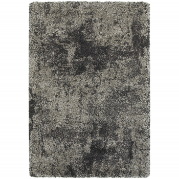 2' x 3' Charcoal Silver & Grey Abstract Shag Power Loom Stain Resistant Area Rug