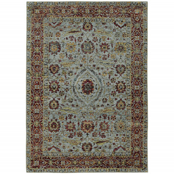 2' x 3' Blue Red Green and Gold Oriental Power Loom Stain Resistant Area Rug