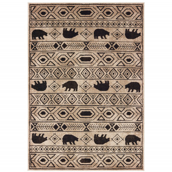 2' x 3' Ivory and Black Southwestern Power Loom Stain Resistant Area Rug