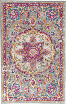 2' x 3' Pink and Gray Power Loom Area Rug