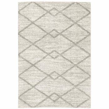 2' x 3' Ivory & Grey Geometric Shag Power Loom Stain Resistant Area Rug