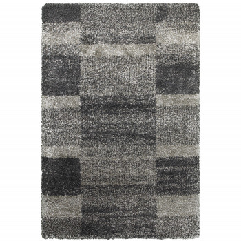 2' x 3' Charcoal Silver and Grey Geometric Shag Power Loom Area Rug