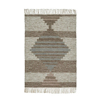 2' x 3' Grey Geometric Flat Weave Handmade Stain Resistant Area Rug with Fringe