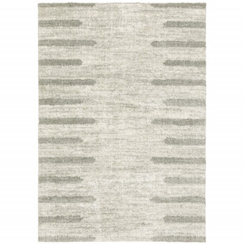 2' x 3' Ivory and Grey Geometric Shag Power Loom Stain Resistant Area Rug