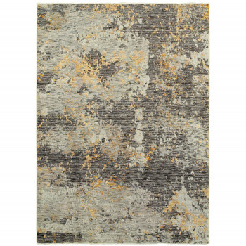 2' x 3' Grey and Gold Abstract Power Loom Stain Resistant Area Rug