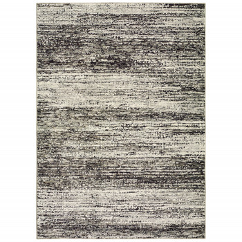 2' x 3' Charcoal Grey Silver and Ivory Abstract Power Loom Stain Resistant Area Rug