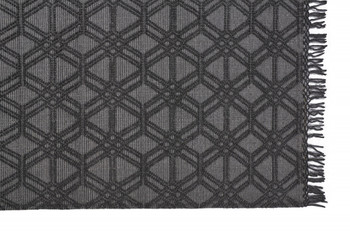 2' x 3' Black and Gray Wool Geometric Hand Woven Area Rug with Fringe