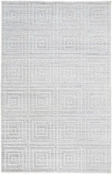 2' x 3' White and Silver Striped Hand Woven Viscose Area Rug