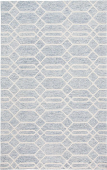2' x 3' Blue and Ivory Wool Geometric Tufted Handmade Stain Resistant Area Rug