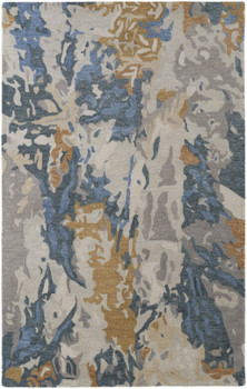 2' x 3' Gray Blue and Gold Wool Abstract Tufted Handmade Stain Resistant Area Rug