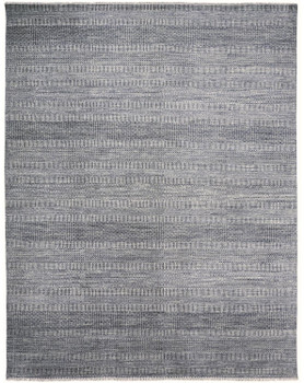 2' x 3' Silver Wool Striped Hand Knotted Area Rug