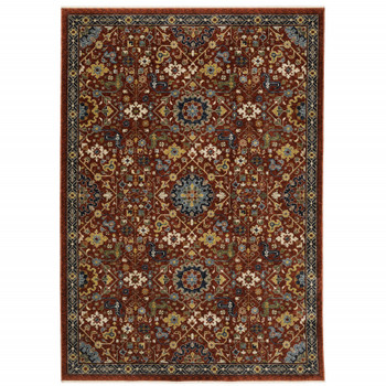 2' x 3' Red Blue Gold and Ivory Oriental Power Loom Area Rug with Fringe