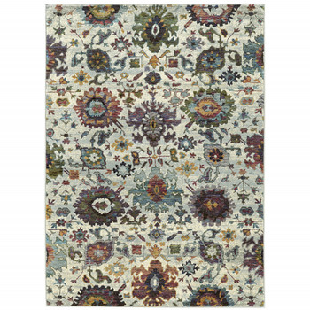 2' x 3' Stone Grey Purple Green Gold and Teal Oriental Power Loom Area Rug