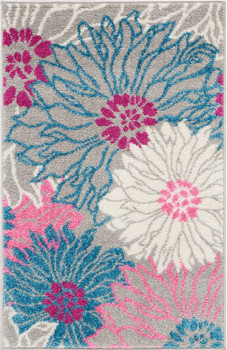 2' x 3' Gray Floral Power Loom Area Rug