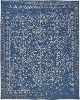 2' x 3' Blue and Silver Wool Floral Tufted Handmade Distressed Area Rug