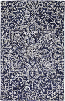 2' x 3' Blue and Ivory Wool Floral Tufted Handmade Stain Resistant Area Rug