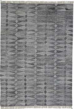 2' x 3' Gray Silver and Ivory Geometric Hand Woven Stain Resistant Area Rug with Fringe
