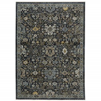 2' x 3' Blue Ivory Grey Gold Green and Brown Oriental Power Loom Area Rug with Fringe