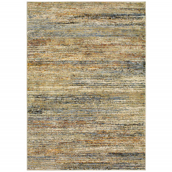 2' x 3' Gold Grey Tan Blue Green and Brown Abstract Power Loom Area Rug