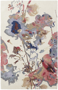 2' x 3' Blue Pink & Gray Wool Floral Tufted Handmade Area Rug