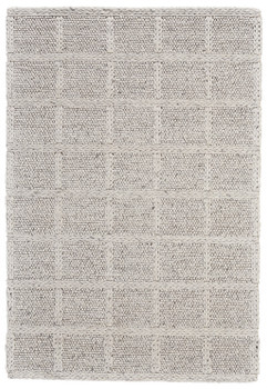 2' x 3' Ivory and Gray Wool Plaid Hand Woven Stain Resistant Area Rug