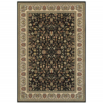 2' x 3' Black and Ivory Oriental Power Loom Stain Resistant Area Rug