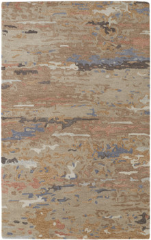 2' x 3' Tan and Blue Wool Abstract Tufted Handmade Stain Resistant Area Rug