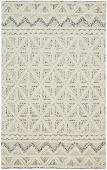 2' x 3' Ivory and Black Wool Geometric Tufted Handmade Stain Resistant Area Rug