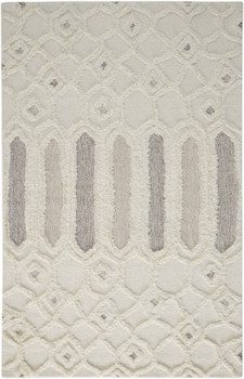 2' x 3' Ivory Taupe and Tan Wool Geometric Tufted Handmade Stain Resistant Area Rug