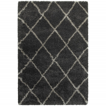 2' x 3' Charcoal & Grey Geometric Shag Power Loom Stain Resistant Area Rug