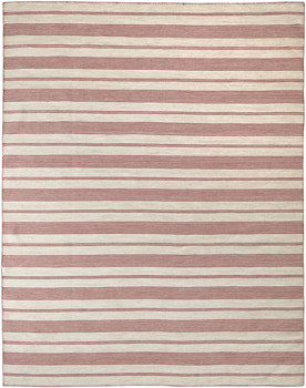 2' x 3' Red and Ivory Striped Dhurrie Hand Woven Stain Resistant Area Rug