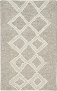 2' x 3' Gray and Ivory Wool Geometric Tufted Handmade Stain Resistant Area Rug