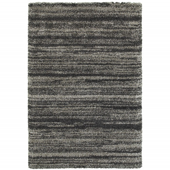 2' x 3' Charcoal Silver and Grey Geometric Shag Power Loom Stain Resistant Area Rug