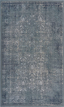 2' x 3' Blue Silver Gray and Cream Damask Distressed Stain Resistant Area Rug