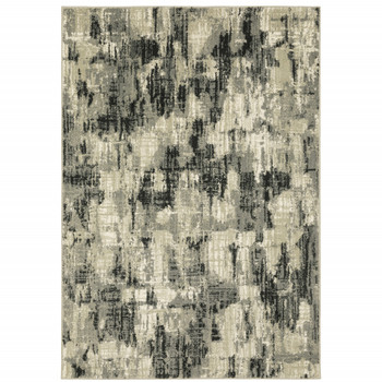 2' x 3' Grey Beige Charcoal and Blue Abstract Power Loom Area Rug