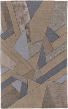 2' x 3' Tan Brown and Blue Wool Geometric Tufted Handmade Area Rug