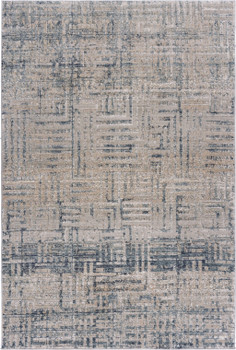 2' x 3' Cream Blue and Ivory Geometric Distressed Stain Resistant Area Rug
