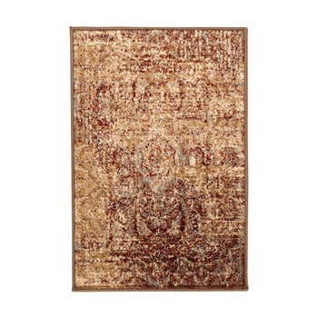 2' x 3' Maroon and Gold Abstract Power Loom Distressed Stain Resistant Area Rug