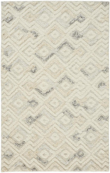2' x 3' Gray and Ivory Wool Geometric Handmade Area Rug