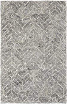 2' x 3' Taupe Gray and Ivory Wool Geometric Tufted Handmade Area Rug