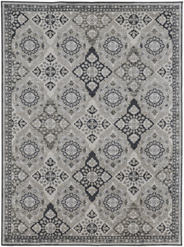 2' x 3' Gray and Black Floral Power Loom Area Rug