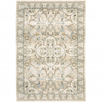 2' x 3' Beige and Ivory Medallion Area Rug