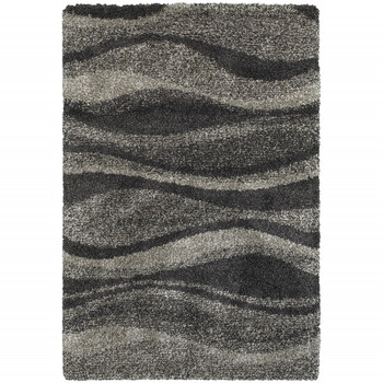 2' x 3' Charcoal Silver and Grey Abstract Shag Power Loom Stain Resistant Area Rug