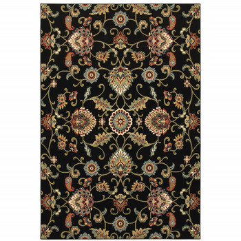 2' x 3' Black Red Green Ivory Salmon and Yellow Floral Power Loom Area Rug